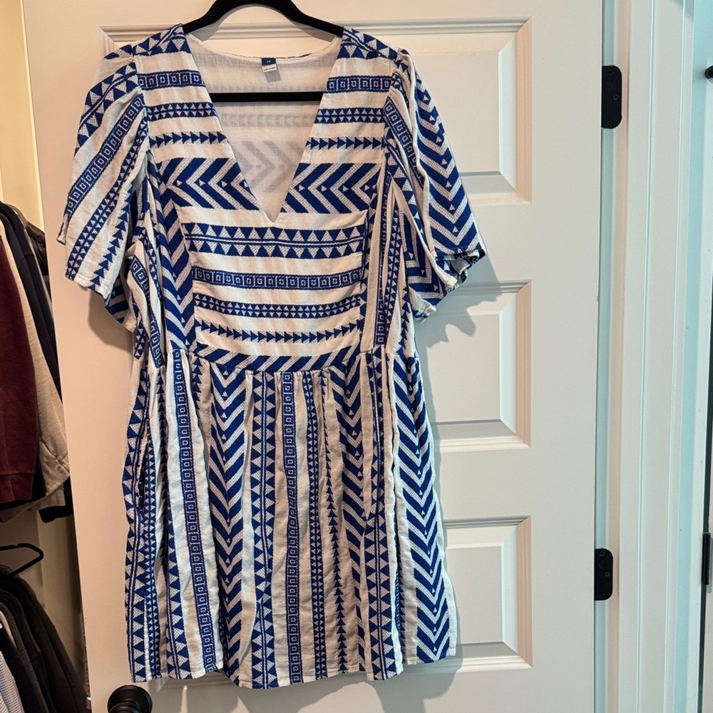 Blue and White Patterned Dress